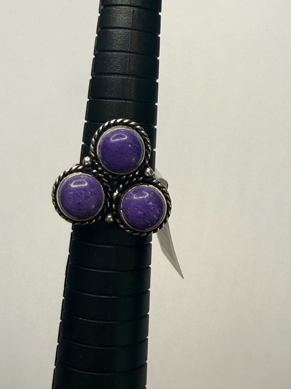 Sterling silver band - Triple Purple Stone - size 6.5/7